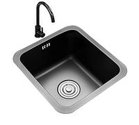 Fregaderos de Cocina, Fregadero de Cocina con Grifo Redondo, Fregadero Cuadrado, Fregadero de Acero Inoxidable Cepillado Dea Sola Cubeta, Herrajes de Cocina Empotrados Bajo Encimera/Negro, Dorado/45X4