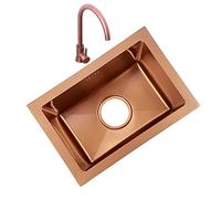 Fregaderos de Cocina, Fregadero de Cocina con Grifo Rose, Fregadero de Barra de Solo Tazón, Acero Inoxidable 304, Instalación Empotrada O Bajo Encimera/Oro Rosa~A/78 * 43 cm