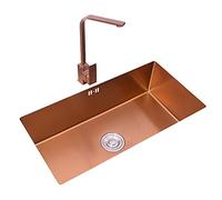 Fregaderos de Cocina, Fregadero de Cocina con Grifo Rose, Fregadero de Barra de Solo Tazón, Acero Inoxidable 304, Instalación Empotrada O Bajo Encimera/Oro Rosa~B/60 * 40 cm