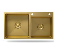 Fregaderos de Cocina Fregadero de Cocina de Preparación de Barra, Fregadero, Fregadero de Acero Inoxidable 304 de Doble Seno Profundo, Lavabo, Instalación Empotrada O Bajo Encimera/Oro/72 * 40 cm