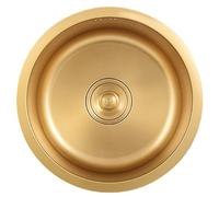 Fregaderos de Cocina, Fregadero de Cocina Redondo Cepillado, Dea Cubeta, para Preparación de Barra, Acero Inoxidable 304, Instalación Empotrada O Bajo Encimera, Cepillado/Dorado/32X19Cm