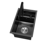 Fregaderos de cocina, fregadero invisible para bar de cocina, encimera integrada, fregadero de cocina negro 30 × 45 + paquete frío y caliente, grifo invisible para cocinas, bares, baños, lavaderos