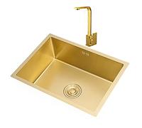 Fregaderos de Cocina, Fregaderos de Cocina, Fregaderos de Baño de Acero Inoxidable, Fregadero Empotrado con Grifo Cuadrado, Fregadero Bajo Encimera, Fregadero de Cafetería/Oro/38 X 26 cm