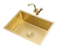 Fregaderos de Cocina, Grifo Dea Rociadora para Fregadero de Cocina, Fregadero de Acero Inoxidable 304 de Solo Tazón Profundo, Lavabo, Fregadero, Instalación Empotrada O Bajo Encimera/Oro/45X40Cm