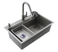 Fregaderos de cocina modernos en negro plomizo, fregaderos empotrados de acero inoxidable, cuenco individual grande para cocina, baño, hotel, casa de campo (68 x 46 cm)