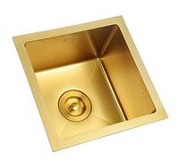 Fregaderos Golden Nano Hechos a Mano, minibar pequeño de Acero Inoxidable, Empotrado, Cuadrado, Equipo de Cocina (Color: Dorado, tamaño 36 x 36 x 21,5 cm)
