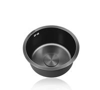 Fregaderos pequeños de acero inoxidable 304, minifregadero redondo de cocina de un seno, fregadero negro para caravana con rebosadero, para autocaravana, bar, restaurante, bajo encimera y en