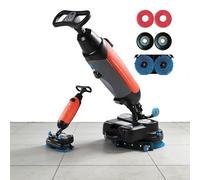 Fregadora secadora comercial portátil, fregadora con operador a bordo, pulidora de azulejos y fregadora de pisos inalámbrica, 2 cepillos ajustables, giratorio 360°, 0-350 RPM(Gris)