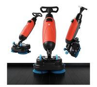 Fregadora secadora de piso comercial, fregadora secadora de piso con operador a pie, máquina fregadora de piso, cepillos dobles, batería de litio recargable inalámbrica, dirección de 360°(Rojo)