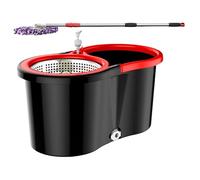 Fregona con flecos y cubo escurridor con pedal, kit de fregona y cubo escurridor, fregona giratoria de 360° con cubo y 1 almohadilla de microfibra reemplazable, conjunto de cubo y fregona para