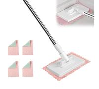 Fregona con Sistema de Sujeción a Presión, Mopa Plana Microfibra, Mini Mopa con Paños, Mopa Fregona con 4 Recambio Paños, Minifregona Plana Multifunción de 360°, para Limpiar Suelos, Armarios (B)