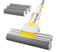 Fregona De Esponja, Mopas De Limpieza Suelos, Atrapapolvo Fregona Autoescurrible, Mopa para Limpiar Azulejos Y Paredes, 130cm Largo Mango, 38cm Fregona Rodillo De Tres Hileras(3 Heads)