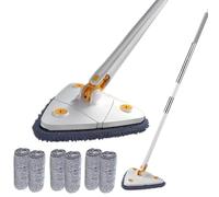 Fregona de Limpieza Ajustable giratoria de 360°, Cepillo telescópico de Limpieza para fregona Triangular para Ventanas de Madera Dura, Piso de Pared (fregona Blanca)