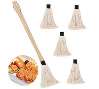 Fregona para Barbacoa, Profesional Barbacoa Cepillos Brocha Pincel, Basting BBQ Mop de Algodón, con Mango largo de Madera, 2 Cabezales de Repuesto Lavable, para Asar a la Parrilla, Hornear