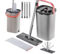 Fregona plana KADAX con separación de agua, fregona con cubo de doble cámara