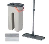 Relaxdays Set fregona Plana, Cubo de 3 L con escurridor y raspador, Gris