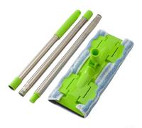 Fregona plana verde con clip en el polvo, hilo de algodón, varilla de acero inoxidable para suelos de madera, azulejos y superficies de mármol