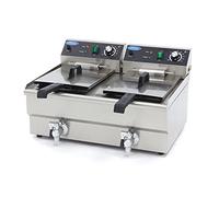 Freidora 2 x 13 L - 2 cestas - con grifo - Freidora doble catering - Acero inoxidable - Profesional - 26 litros