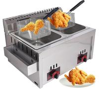 Freidora a gas 10L con doble tapa y termostato de seguridad | Freidora a gas de 10L con tapa doble y termostato de seguridad para uso en restaurante familiar