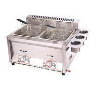 Freidora a gas comercial de 16 L con doble tanque, de acero inoxidable, de alta capacidad, para cocina de mostrador, ideal para restaurantes, supermercados y puestos de comida rápida (8 L + 8 L +