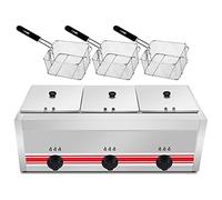 Freidora a gas de acero inoxidable para encimera, freidora comercial de gran capacidad de 20/30 l con 2 cestas de acero inoxidable y potencia de fuego ajustable para cocinas domésticas y restaura