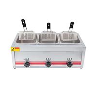 Freidora a gas de gran capacidad 10/20/30L, freidora de GLP de acero inoxidable para hogar y comercial, potencia de fuego ajustable, con cestas y tapas, para patatas fritas, donas,