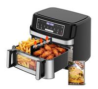 Freidora Aire 12 Litros | Freidora de Aire XXL Flexible Ajuste 1 Zona o 2 Zona, 2600W Doble Resistencia Control Independiente con Ventana y Luz, Air Fryer Grande 8-en-1 Controles táctiles Rezeptbuch