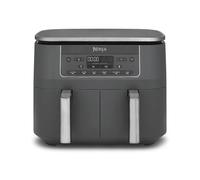 Ninja Freidora de aire con compartimento doble, 2 cajones, 7,6 l, 6 en 1, sin aceite, fríe con aire, gratina, asa, hornea, recalienta, deshidrata, cestas antiadherentes, gris metalizado DZ300EU