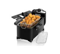 Cecotec Freidora CleanFry 3l. 2000 W, Acero inoxidable, Filtro OilCleaner que mantiene el aceite limpio, Lacada en negro y 3 litros de capacidad. Tapa con ventana y filtro antiolores