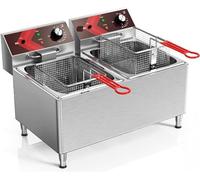 Freidora comercial 12L x 2 freidoras eléctricas de tanque doble grande con cesta freidora eléctrica encimera for restaurante Fácil de limpiar(12L liquefied/natural gas)