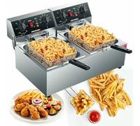 Freidora comercial 3000W Tanque doble con temporizador y control de temperatura, 2X10L Tanques de aceite de acero inoxidable, calentamiento rápido para restaurantes, fiestas ~/