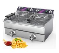 Freidora comercial 4800W con cesta,sistema drenaje aceite,for cocina | Freidora aceite eléctrica encimera,freidora acero inoxidable,temperatura ajustable 60-200℃,fácil limpiar(13L+13L)