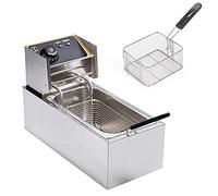 Freidora comercial 4L Sartén eléctrica de acero inoxidable con control de temperatura ajustable con tapa y cesta extraíbles para el hogar, restaurante, restaurante de comida rápida 2000W