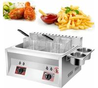 Freidora comercial Cesta de grasa a gas, gas de encimera de acero inoxidable, olla de gas con cesta y comedero de condimentos, control de temperatura, cocina al aire libre