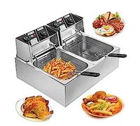 Freidora Comercial de 5000 W, 12 L, Doble Tanque con Cesta Grande, freidora de Aceite eléctrica de encimera de Acero Inoxidable de Gran Capacidad Desmontable con Control de Temperatura (con Temp