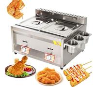 Freidora comercial de acero inoxidable con gas GLP - Control de temperatura y potencia de fuego ajustable para uso - Encimera para cocina de papas fritas en el hogar y restaurante