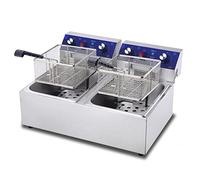 Freidora comercial de acero inoxidable de alta resistencia eléctrica con cesta 6000W Encimera Doble tanque Papas fritas eléctricas (Negro 20L / 18.1Qt)