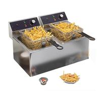 Freidora comercial de doble tanque eléctrica, grasa eléctrica de acero inoxidable con termostato, doble grande, 3000W X 2, recipiente y cesta de aceite extraíble antiadherente, 24L (20L)