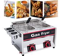 Freidora comercial de gas de acero inoxidable, canasta doble de gran capacidad con llama ajustable para facilitar la limpieza, perfecta para restaurantes y catering