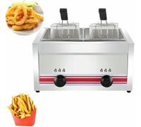 Freidora comercial de gas de gran capacidad, acero inoxidable, pollo frito de acero inoxidable, para papas fritas, rosquillas, pescado, doble cilindro ~/
