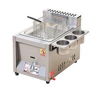 Freidora comercial de gas, gas de encimera con canasta y tapa a prueba de salpicaduras, potencia de fuego ajustable, para cocina de hogar de restaurante (cilindro único de gas licuado de pet