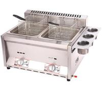 Freidora comercial de gas GLP con doble tanque de grasa - Freidora de chips de acero inoxidable con cesta y tapa para papas fritas, hogar, cocina, restaurante