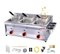 Freidora comercial de gas GLP para encimera de grasa profunda, tanques duales, para papas fritas, hogar, cocina, restaurante (2 cestas), con cesta y tapa, acero inoxidable, propano de gran capacidad
