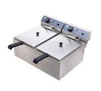 Freidora comercial de grasa profunda, tanques dobles 17Lx2 Freidora eléctrica para papas fritas grandes con contenedores de aceite extraíbles Fácil limpieza 240V 6000W Máquina para freír de