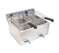 Freidora comercial doble de grasa profunda con grifo de drenaje, freidora eléctrica grande de 17 L x 2 con 2 cestas y tapas, máquina de freír de acero inoxidable con control de temperatura (17