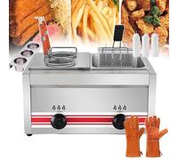 Freidora comercial eléctrica - 20L Tanque doble de acero inoxidable con tapa y cestas, ideal para el hogar y uso (incluye guantes)
