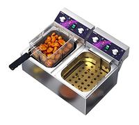 Freidora comercial eléctrica de acero inoxidable con doble tanque con temporizador y función de control de temperatura, fácil de limpiar