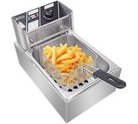 Freidora Comercial Eléctrica Doble Grasa, Acero Inoxidable Con Cesta y Tapa, Chip de Encimera Para Hogar, Cocina, Restaurante