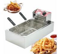 Freidora comercial Fat Basket 3000W Electric Fat, 12L doble con tapas y 2 cestas de aceite, temperatura ajustable de 60-250 °C, cesta extraíble fácil de limpiar ~/