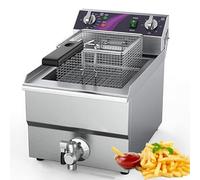 Freidora comercial,freidora de aceite eléctrica de encimera de 4800W con cesta,freidora de acero inoxidable,temperatura ajustable de 60-200℃,sistema drenaje aceite fácil limpiar(13L)